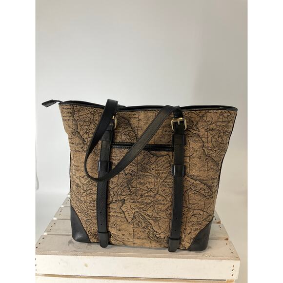 PATRICIA NASH LARGE CANVAS, LEATHER MAP PRINT SHOULDER BAG - Picture 3 of 16